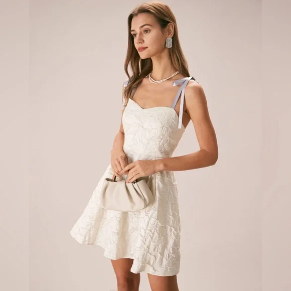 Rihoas Off White Jacquard Tie Strap Mini Dress - Picture 5 of 9